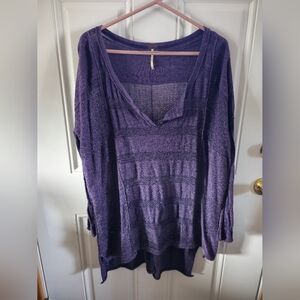 Free People Purple Knit V-Neck Shirt Dress